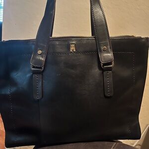 Black Leather Bag with Patterned Interior